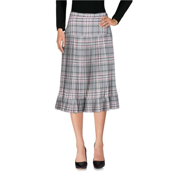 PAOLO CASALINI Women's Gray Pink Plaid Pleated Midi Skirt Sz L Made in Italy